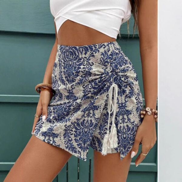 Women’s Retro Wrap Shorts – Casual High-Waisted Spliced Design for Commuting | Gray - Image 3