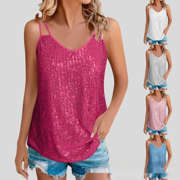 Sequined V-Neck Party Vest – Slim Fit Single Strap Top | 10 Colors - Image 8