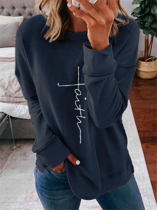 Women’s Printed Letter College Sweater – Gradient Color Loose Pullover with Non-Ironing Fabric - Image 3