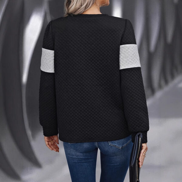Women’s Vintage Textured Hoodie – Loose Fit Contrast Knit Long Sleeve for Spring & Autumn - Image 5