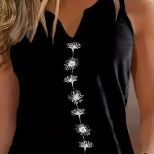 Floral Print Tank Top – Notch Neck Summer Sleeveless Blouse | Lightweight & Stretchy