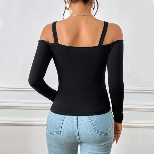 Off-Shoulder Suspender Top – Long Sleeve Sexy Knitted Blouse with Metal Hooks | Slim Fit Spring-Summer Fashion - Image 2