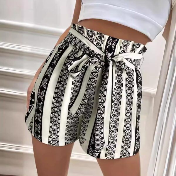 Women’s Belt-Print Commuter Shorts – High Waist Casual Bermuda Shorts in Black & White - Image 4