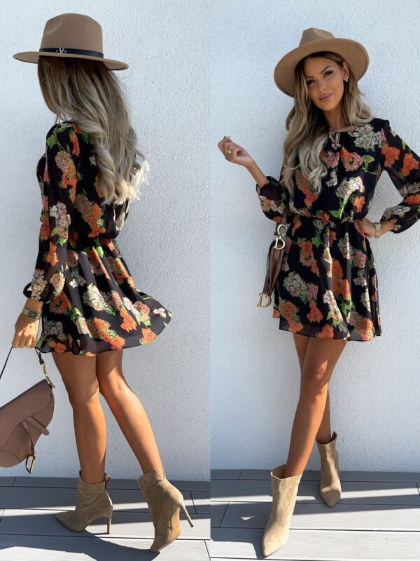 Women’s Floral Print A-Line Commute Dress – Vibrant Red, Blue & Orange Patterns - Image 7