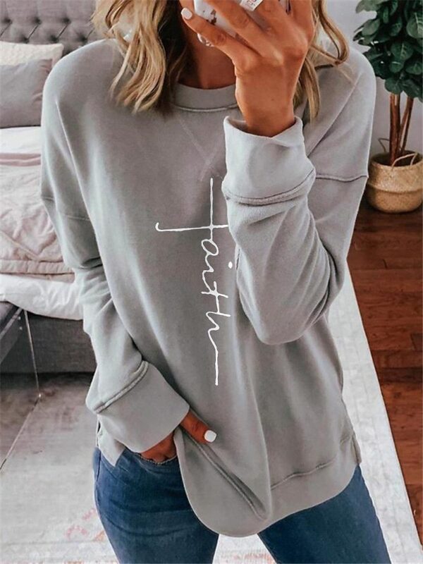 Women’s Printed Letter College Sweater – Gradient Color Loose Pullover with Non-Ironing Fabric - Image 5