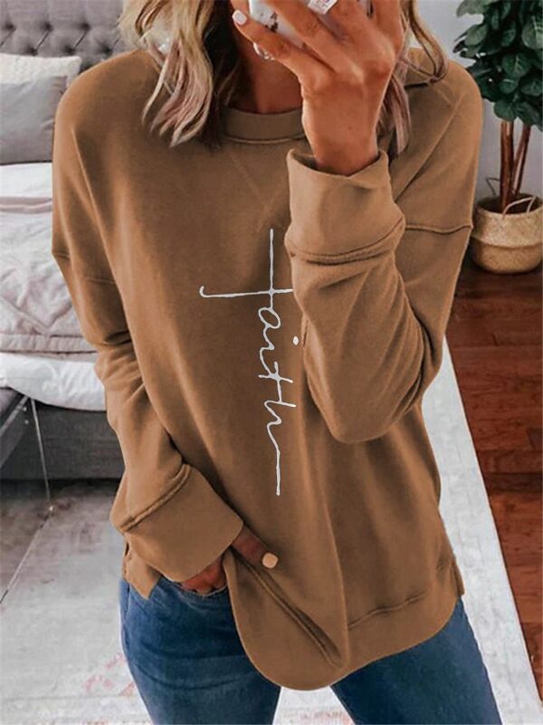 Women’s Printed Letter College Sweater – Gradient Color Loose Pullover with Non-Ironing Fabric - Image 2