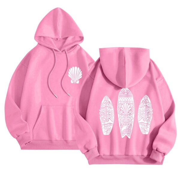 Floral Letter Print Hoodie – Fleece-Lined Drop Shoulder Sweatshirt for Sports & Casual Wear - Image 2