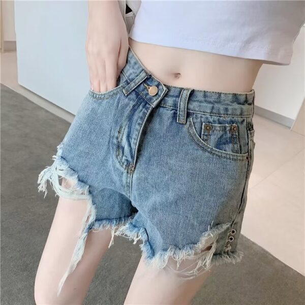 Women’s Vintage High Waist Denim Shorts – Distressed Frayed Hem & Slimming Fit | Black, Blue - Image 7