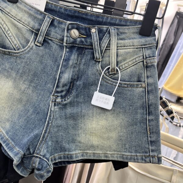 Women’s High Waist Slim Fit Denim Hot Pants – Brushed Texture in Beige, Black & Light Blue - Image 2