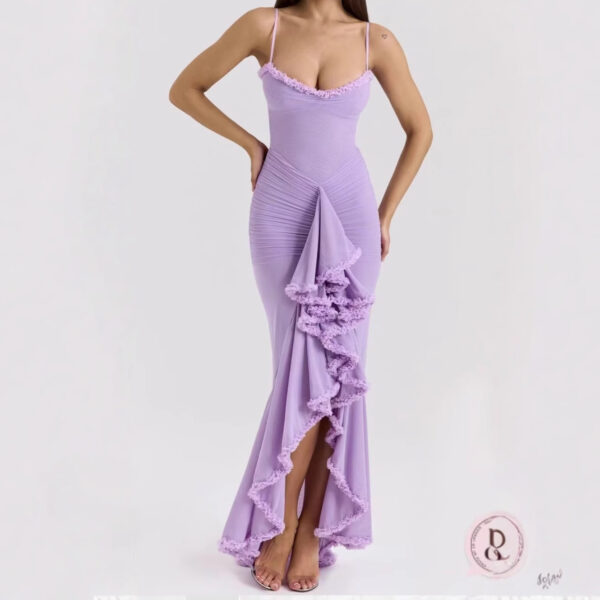 Women’s Asymmetric Slim-Fit Suspender Skirt – Mid-Length Bodycon for Socialite Style | Sky Blue, Purple - Image 3
