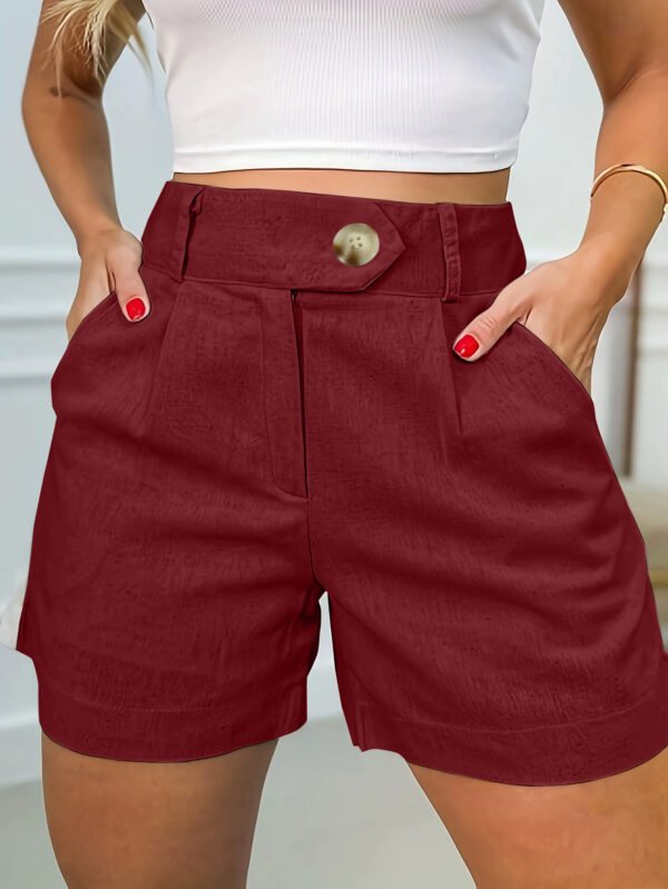 Women’s High Waist Suit Shorts – Structured Straight-Leg Casual Shorts in Pure Colors | Apricot, Army Green, Brick Red - Image 2