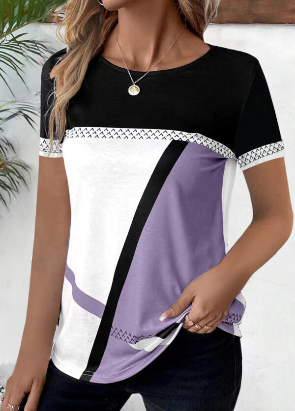 Women’s Geometric Print Long Sleeve T-Shirt – Multicolor Loose-Fit Graphic Tee - Image 3