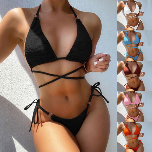 Women’s Bikini Set – High Waist & Backless Swimsuits with Removable Padding | Stripes & Solid Colors | Pink, Black, Neon