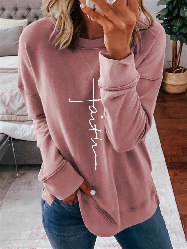 Women’s Printed Letter College Sweater – Gradient Color Loose Pullover with Non-Ironing Fabric - Image 4