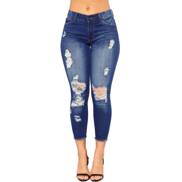 Women’s High-Waisted Ripped Denim Pants – Cropped Stretch Jeans for Street Style | Gray, Black, Blue - Image 7