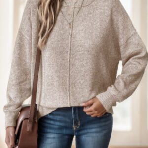 Drop Shoulder Sweater – Relaxed Long Sleeve Polyester Top for Casual Layering | Solid Colors