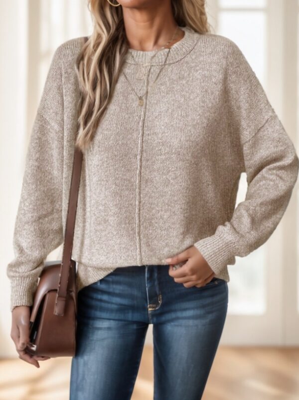 Drop Shoulder Sweater – Relaxed Long Sleeve Polyester Top for Casual Layering | Solid Colors