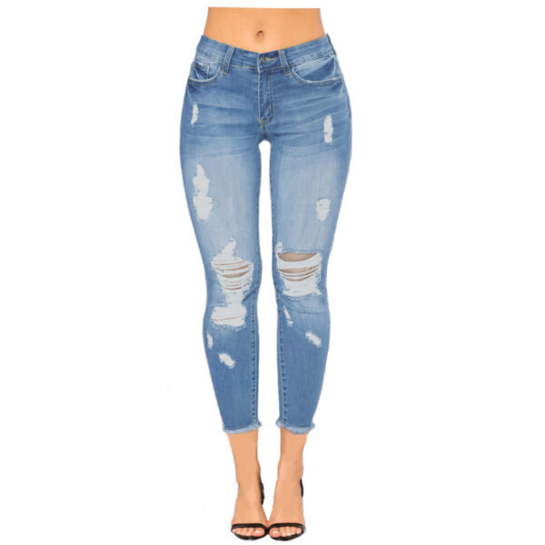 Women’s High-Waisted Ripped Denim Pants – Cropped Stretch Jeans for Street Style | Gray, Black, Blue - Image 4