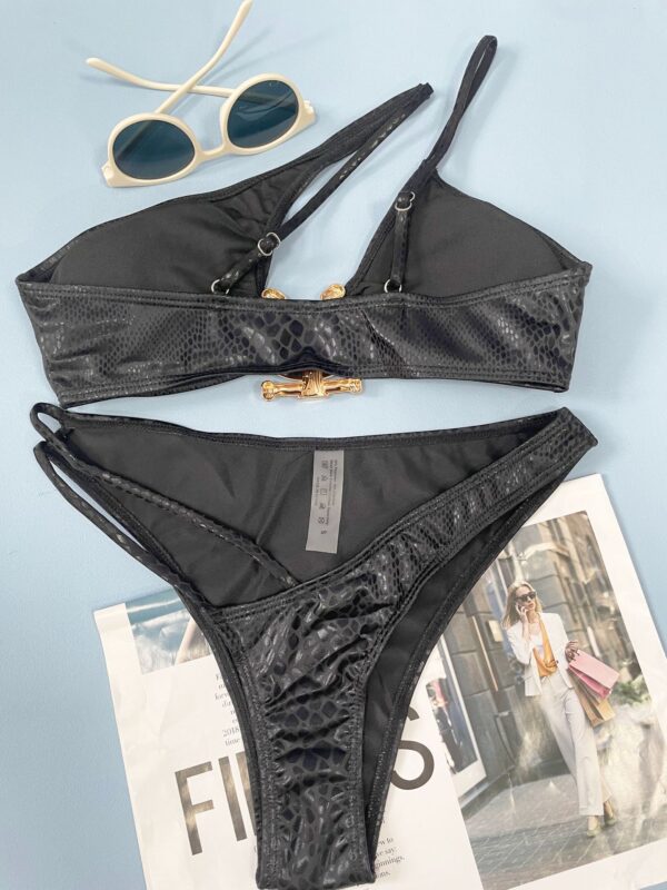 Women’s Serpentine Print Bikini Set – Sexy High-Cut Swimwear in Black & Blue | Sizes S-L - Image 7