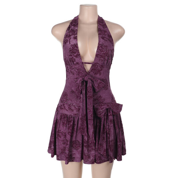 Women’s V-Neck Halter Dress – Floral Print High Waist Sling Design | Purple - Image 5