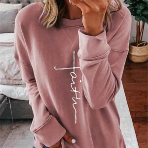 Women’s Printed Letter College Sweater – Gradient Color Loose Pullover with Non-Ironing Fabric