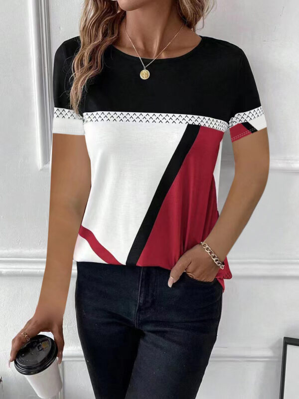 Women’s Geometric Print Long Sleeve T-Shirt – Multicolor Loose-Fit Graphic Tee - Image 7
