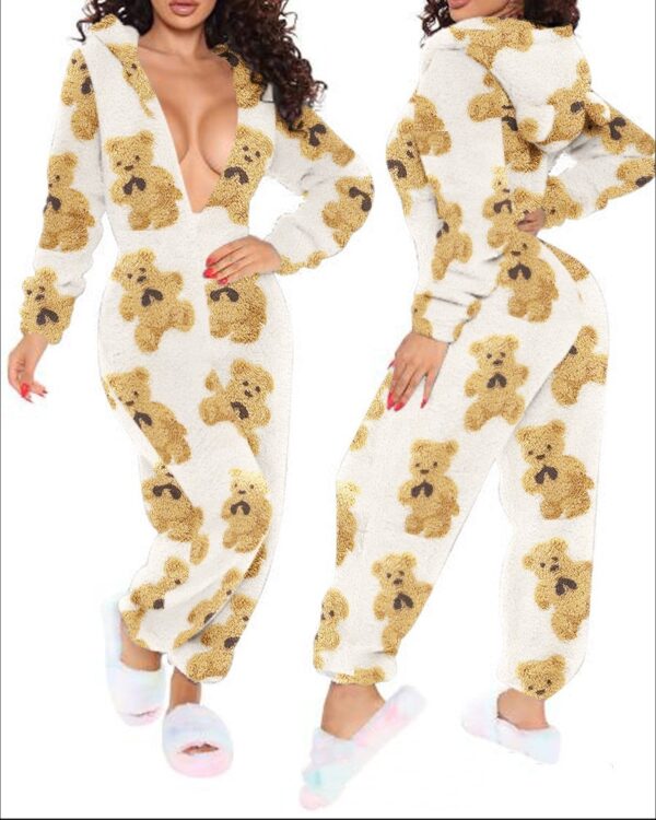 Women’s Plush Hooded Jumpsuit – Cozy Long Sleeve Loungewear Pajamas with Snug Fit | Sizes S-XX - Image 6