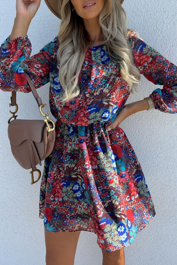 Women’s Floral Print A-Line Commute Dress – Vibrant Red, Blue & Orange Patterns - Image 5
