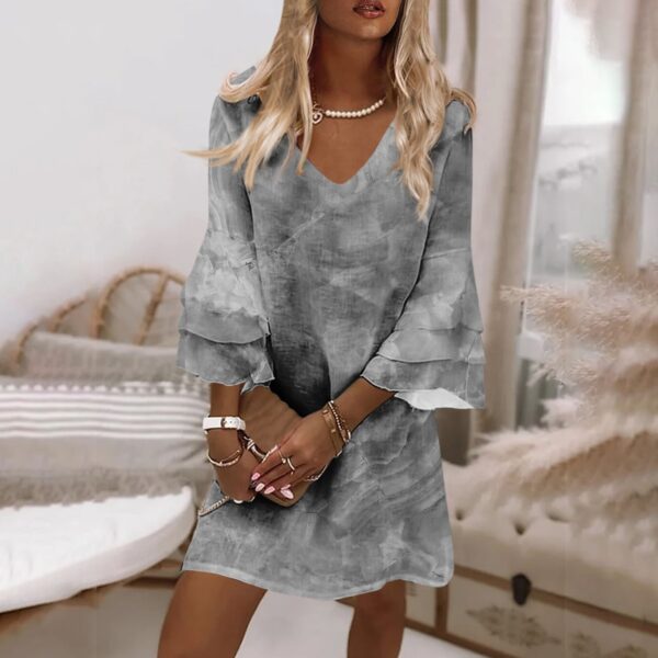 Women’s Marble Print Ruffled Sleeve Dress – Mid-Waist Short Summer Dress in Abstract Patterns - Image 10