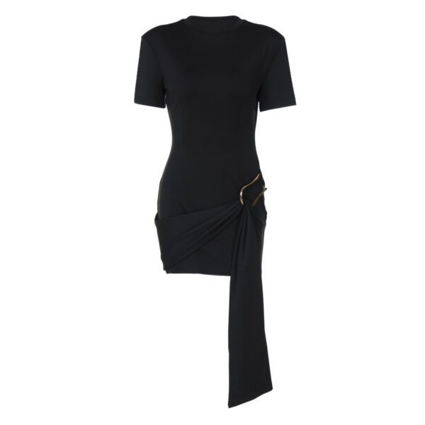 Women’s Round Neck A-Line Dress – Half-Sleeve Office Commute Dress in Black & Wine Red - Image 5
