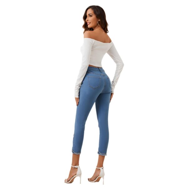 Women’s High Waist Slimming Denim Pants – Summer Stretch Cropped Jeans with Rhinestone Details - Image 3