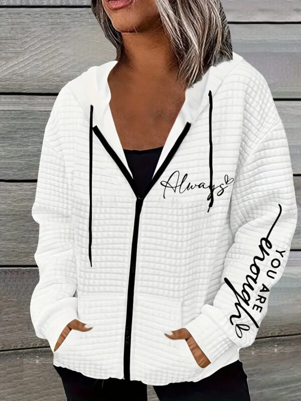 'You Are Enough' Zipper Sweater – Cozy Polyester Hug for XL-5XL Queens (Yes, That’s You!) - Image 2