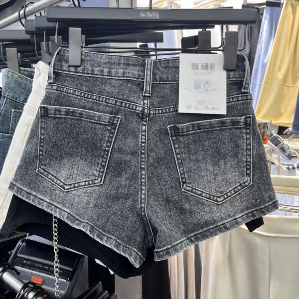 Women’s High Waist Slim Fit Denim Hot Pants – Brushed Texture in Beige, Black & Light Blue - Image 4