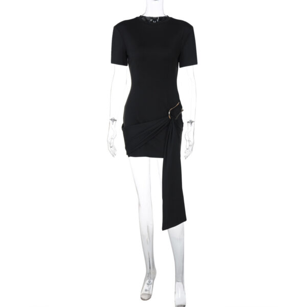 Women’s Round Neck A-Line Dress – Half-Sleeve Office Commute Dress in Black & Wine Red - Image 3