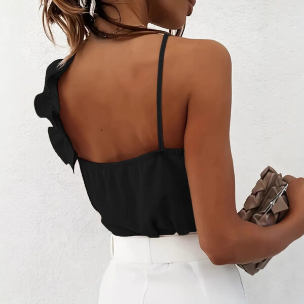 Women’s Black Lotus Leaf Lace Camisole – Slim Fit Sleeveless Top for Summer, Travel & Casual Wear - Image 4