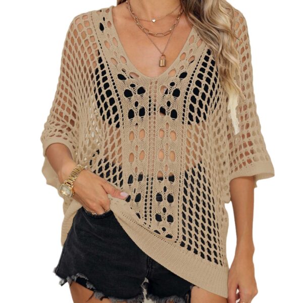Women’s Sexy Cutout Batwing Sleeve Cover-Up – Loose Beach Shirt for Swimwear in 6 Colors - Image 7