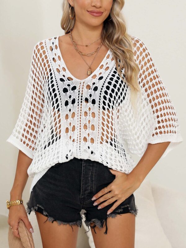 Women’s Sexy Cutout Batwing Sleeve Cover-Up – Loose Beach Shirt for Swimwear in 6 Colors - Image 10