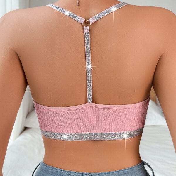 Backless Halter Vest – Silver Ribbon Stitching Seamless Top with Cotton Support | Pink, Black, Red - Image 6