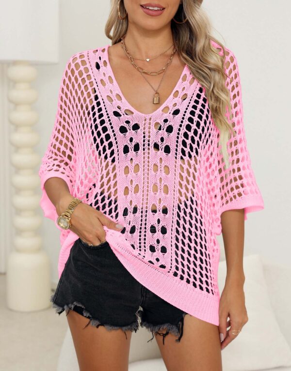 Women’s Sexy Cutout Batwing Sleeve Cover-Up – Loose Beach Shirt for Swimwear in 6 Colors - Image 8