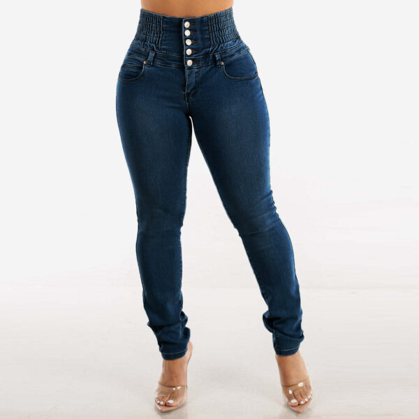 Women’s Stretch Slimming High Waist Jeans – European & American-Inspired Pencil Pants with Stitching Details | Dark & Light Blue - Image 6