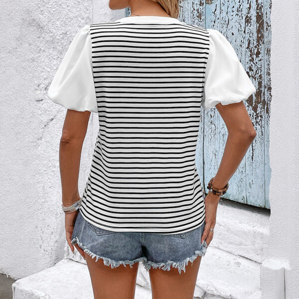 Women’s Stand Collar Striped T-Shirt – Casual Short Sleeve Pullover in White | Sizes S-XL - Image 5