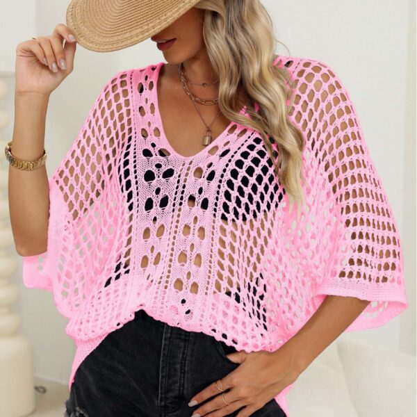 Women’s Sexy Cutout Batwing Sleeve Cover-Up – Loose Beach Shirt for Swimwear in 6 Colors - Image 6