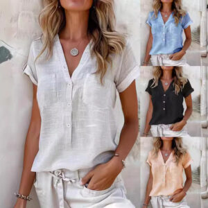 Japanese Korean Casual Button-Up Shirt – Oversized Short Sleeve Top in Pink, Black, Grey & More