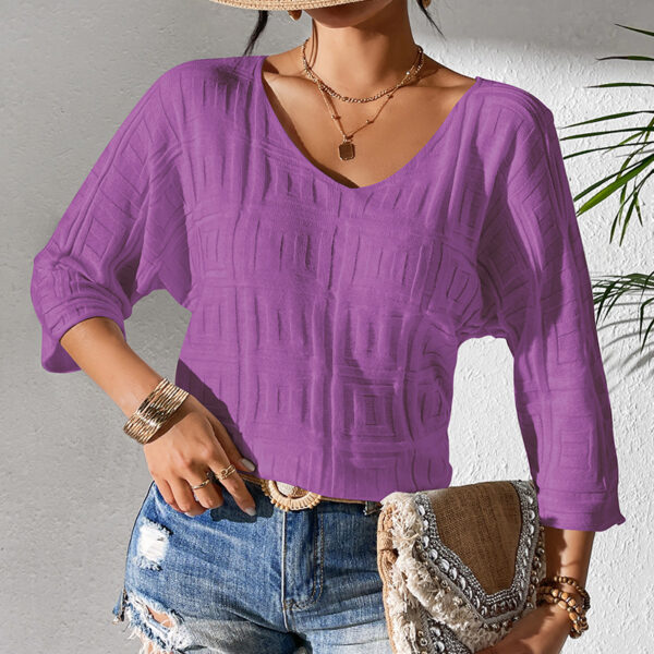 Geometric Stitch Oversized Sweater – Lightweight Acrylic Batwing Pullover for Commuting | White, Black, Purple - Image 2