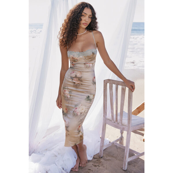 Sexy Lace Backless Sheath Dress – Sling Sleeveless Midi Dress with All-Over Print - Image 4
