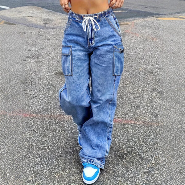 Women’s Vintage American Workwear Jeans – Slimming Wide Leg Loose Fit in Blue & Black