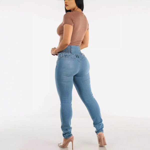 Women’s Stretch Slimming High Waist Jeans – European & American-Inspired Pencil Pants with Stitching Details | Dark & Light Blue - Image 2