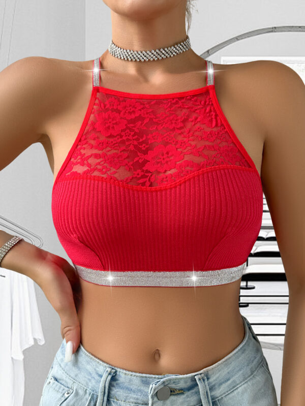 Backless Halter Vest – Silver Ribbon Stitching Seamless Top with Cotton Support | Pink, Black, Red - Image 3