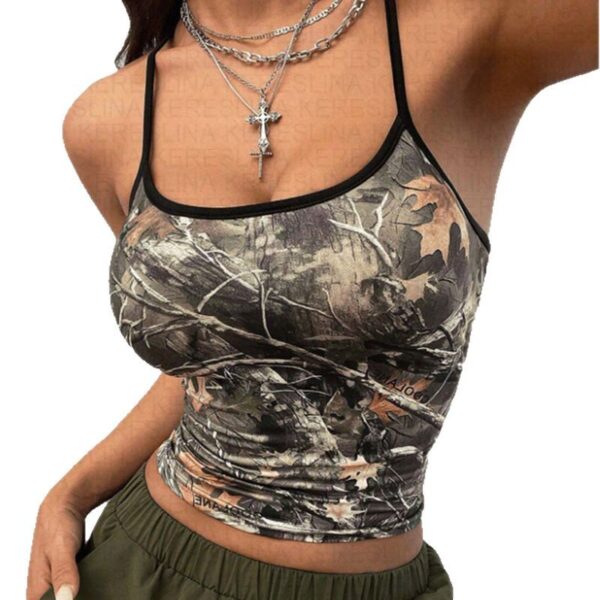Camo Print Crop Top – Slim Fit Summer Tank with Geometric Pattern | Sizes XS-L - Image 3