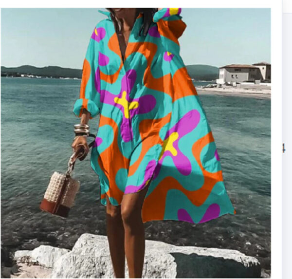 Women’s Floral Digital Print Shirt Dress – Loose Fit Lapel Long Sleeve with A-Line Skirt | Florals, Abstracts - Image 4